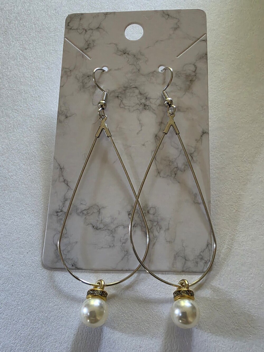 Elegant Silver Pearl Drop Hoop Earring Women Jewelry